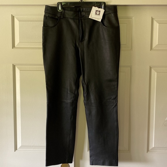 ANNE KLEIN LEATHER PANTS SZ 12 BLACK NWT - Picture 3 of 11